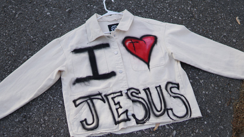 Vintage Style "I Love Jesus" Cropped Denim Jacket | One-of-a-Kind