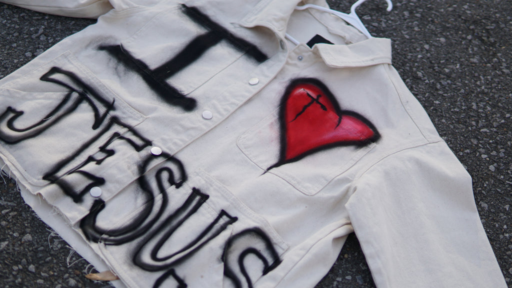 Vintage Style "I Love Jesus" Cropped Denim Jacket | One-of-a-Kind