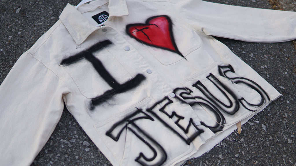Vintage Style "I Love Jesus" Cropped Denim Jacket | One-of-a-Kind
